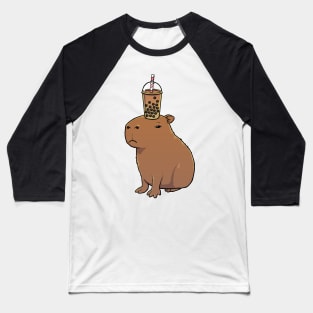 Capybara with Bubble Tea on its head Baseball T-Shirt